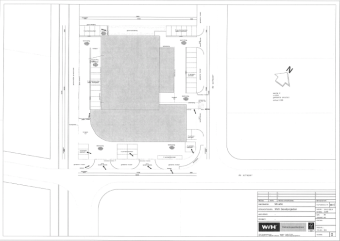 Figuur 3: afbeelding van het bedrijfspand, inclusief parkeervakken op het eigen terrein